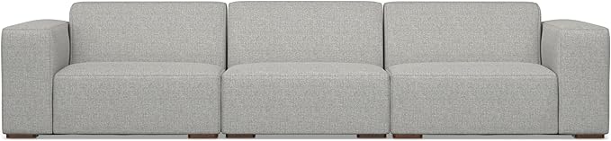 SIMPLIHOME Rex 3-Seater Modular Sofa in 100% Recycled Polyester Tightly Woven Performance Fabric, Pale Grey, 122-inches Wide, Handcrafted Modern-Style Couch for Living Room and Family Room