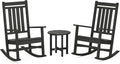 POLYWOOD Estate 3-Piece Rocking Chair Set, Outdoor Patio Furniture, Front Porch Rockers with Side Table, HDPE, Fade-Proof, Black, Made in USA