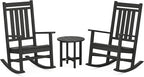 POLYWOOD Estate 3-Piece Rocking Chair Set, Outdoor Patio Furniture, Front Porch Rockers with Side Table, HDPE, Fade-Proof, Black, Made in USA