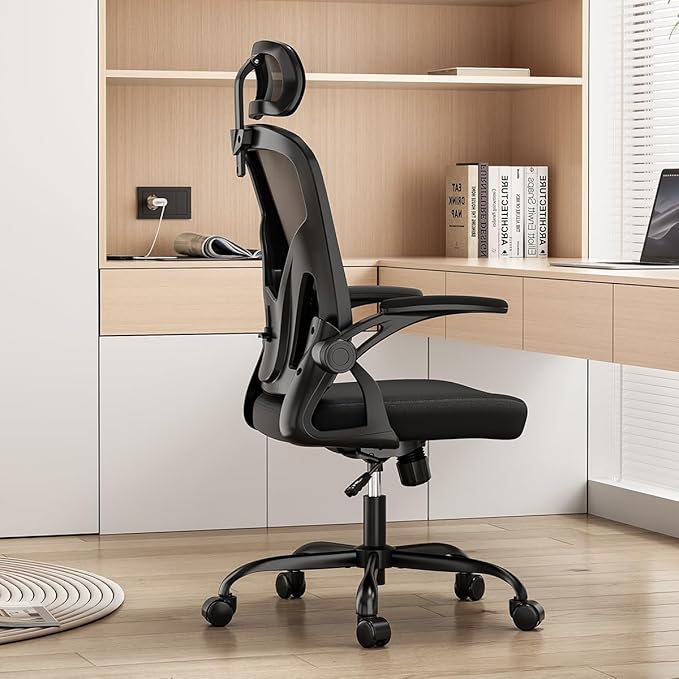 Farini Ergonomic Office Chair, Home Office Desk Chair with Headrest, High Back Computer Chair with Armrests and Adjustable Lumbar Support for Home Office Study Room, White & Black