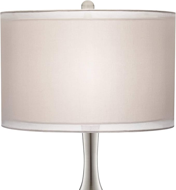 Possini Euro Design Swift Mid Century Modern Table Lamps 30.5" Tall Set of 2 Mercury Glass Chrome Double Sheer Drum Shade Decor Living Room Bedroom House Bedside Nightstand Home Office Entryway