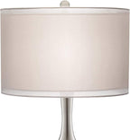 Possini Euro Design Swift Mid Century Modern Table Lamps 30.5" Tall Set of 2 Mercury Glass Chrome Double Sheer Drum Shade Decor Living Room Bedroom House Bedside Nightstand Home Office Entryway