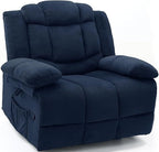 Recliner Chair Oversized 360° Swivel Rocker Recliners with Massage and Heating Theater Chairs Lounge Sofa Adults Lazy Sofas Single Couch for Living Room Overstuffed Armrests XL (Navy Blue)