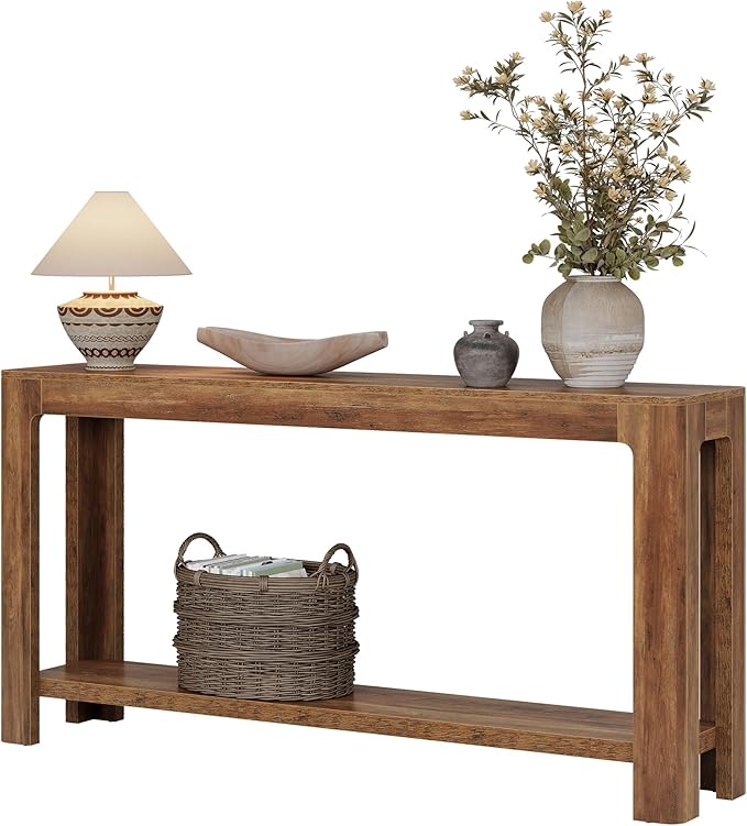 Tribesigns 63 Inch Entryway Console Table, 2-Tier Farmhouse Narrow Sofa Table Behind Couch, Accent Entrance Console Furniture for Entryway, Foyer, Hallway, Rustic Brown