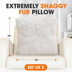 Cheer Collection Throw Pillows for Couch and Bed, Soft Shaggy Throw Pillows with Inserts Included, Cozy Long Hair Faux Fur Pillows - Set of 2-18" x 18" - White