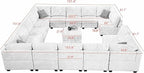 Wanderwell Oversized Modular Sectional Sofa, 16-Seater U Shaped Couches with Movable Ottoman,Corduroy Sectional Couch with Wide and Deep Seats Suitable for Living Room,Bedroom,Apartment (Grey, U-16)