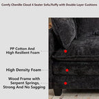 Aoowow Modular Sectional 4 Seater Cloud Sofa Couch for Living Room,149.6" Cloud Sofas with Deep Seat,Modern Chenille 4 Seat Sofas,Fluffy Cloud Couches for Bedroom,Office,Hotel (Black, 4 Seater)