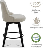 Watson & Whitely Counter Height Bar Stools, Performance Fabric Upholstered Modern Swivel Barstool with Back, Solid Wood Legs, 26" H Seat, Linen