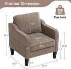 Accent Chair for Living Room, Mid Century Modern Reading Chair for Bedroom, Upholstered Armchair with Side Pockets, Comfy Single Sofa Side Chair for Office, Apartment, Small Room, Brown