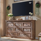 8 Drawers Dresser for Bedroom, Farmhouse 61" Wide Dressers & Chests of Drawers w/Roman Column, Large Storage Dressers Organizer w/Two Different Drawer Sizes for Bedroom,Living Room,Light Brown
