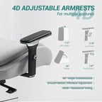 450 LBS Big and Tall Office Chair, Heavy Duty Executive Chair w/4D Arms, Ergonomic Computer Home Desk Chair, Swivel Mesh Chair w/2D Lumbar Support, Adjustable Headrest, Tilt Lock-Grey