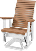 DutchCrafters Modern Horizontal Slat High Back Poly Adirondack Swivel Glider Outdoor Patio Chair (White & Cedar)