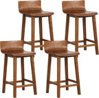 COSTWAY Solid Wood Bar Stools Set of 4, 24.5-inch Counter Height Chairs with Low Back and Footrest, Farmhouse Wooden Armless barstools for Kitchen Island, Dining Room, Cafe, Breakfast, Brown