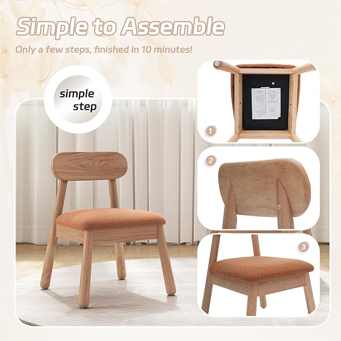 DAYAURS Toddler Chair Wooden Kid Chairs Comfy Armless Reading Chair for Kids Bedroom, Boys Girls Desk Chairs for Ages 2-5, Solid Wooden Stool Kids Furniture for Playroom/Preschool/Daycare/Gifts, Brown