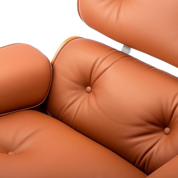 Top Grain Leather, Mid Century Chaise Lounge Chair and Ottoman, Modern Chair Classic Design, Heavy Duty Base Support for Living Room Study Lounge Office, Palisander-Brown, Heightening