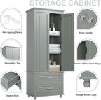 Polibi Tall Storage Cabinet with 2 Drawers, 3-Tier Adjustable Shelves & 2 Doors, Floor Freestanding Cabinet for Bathroom, Living Room, Grey
