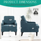 Modern Accent Chair for Bedroom Upholstered Reading Chair with Side Pockets Comfy Living Room Chairs Living Room Armchair for Office, Apartment (Blue Chenille)