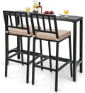COSTWAY 3 Piece Outdoor Patio Bar Set, 48" Rectangular Pub Height High Top Bar Table with 2 Cushioned Bar Stools, Metal Bar Table and Chairs Set for Balcony, Backyard, Porch