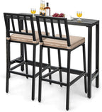 COSTWAY 3 Piece Outdoor Patio Bar Set, 48" Rectangular Pub Height High Top Bar Table with 2 Cushioned Bar Stools, Metal Bar Table and Chairs Set for Balcony, Backyard, Porch