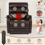 EONIX Dual Motor Lay Flat Power Lift Recliner Chair for Elderly, Electric Leather Lift Chairs for Adults, 400lbs Heavy Duty Power Recliner Lift Sofa with Heat and Massage, Dark Brown