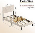 WLIVE Twin Size Upholstered Bed Frame, Velvet Square Tufted Headboard,Sturdy Metal & Wooden Slats Support, No Box Spring Needed, Light Grey