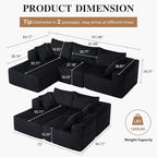 102" Modular Sectional Sofa, L-Shape Cloud Sectional Couch with Deep Seat, 3 Seat Memory Foam Comfy Boneless Couches for Living Room Bedroom, No Assembly Required, Black