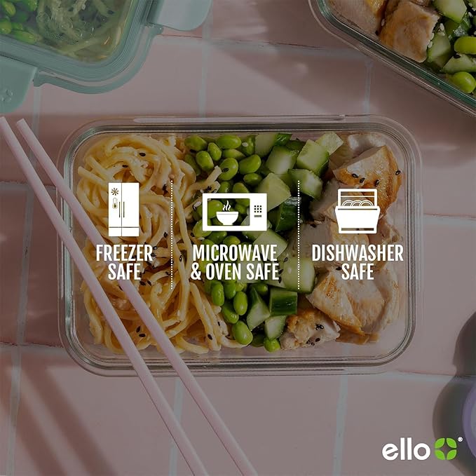 Ello Color Lock 2 Cup 6PC, 3 Pack Glass Meal Prep Sets Leak-Proof Glass Food Storage Containers with Airtight BPA-Free Plastic Lids, Dishwasher, Microwave, and Freezer Safe, Desert Festival