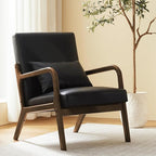 Accent Chair Mid Century Modern Armchair with Lumbar Support Pillow Wood Legs PU Leather Upholstered Lounge Chairs Comfy High Back Cushion for Living Room Bedroom
