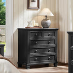 Farmhouse Bedroom Dresser and Nightstand Set of 4, 6 Drawer Tall & 5 Drawers Dresser & 2 Drawer Nightstand Set, Rustic Wood Bedroom Furniture Set for Livingroom, Hallway, Black