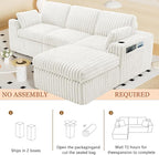 114" Cloud Boneless Sectional Couches for Living Room, Modular Sectional Sofa with Cup Holder, Cozy Fluffy L Shaped Deep Seat Boneless Couch with Storage Pocket, No Assembly Required, White