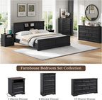 Yaamizz Farmhouse Nightstands with Charging Station, Table with Drawer and Storage Shelf, Wood Pilasters and Metal Handles, Vintage Design, Organizer for Bedroom, Hallway, Black