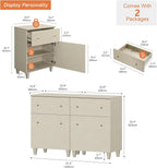WAMPAT Storage Cabinets with Drawers and Doors, 2-in-1 Living Room Beige Wood Side Cabinets Floor Storage Organizer with Adjustable Shelf for Dining Room, Kitchen, Entryway, Hallway, 47.2x15.3x32.4