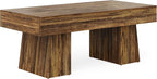LITTLE TREE Farmhouse Coffee Table, 47 Inches Living Room Table, Rectangular Wooden Accent Center Tables with Thick Base, Modern Low Cocktail Tea Furniture for Living Room (Walnut Brown)