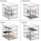 mDesign Plastic Stackable Organizer with 3 Drawers - Pull-Out Drawer Storage Bin for Bathroom Sink/Cabinet Organization - Perfect for Makeup, Small Towels, and More - Lumiere Collection, 2 Pack, Clear