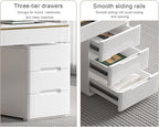 Executive Desk with Drawers, White Computer Desk with Drawers with Tempered Glass Top & Marble Pattern, 47 inch Modern Home Office Desk with Charging Station for Study, Living Room, Bedroom