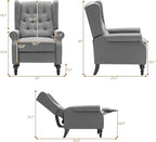 Mid Century Wingback Recliner Chair for Adults, Modern Linen Fabric Push Back Recliner Chairs with Button Tufted Upholstered Back & Footrest, Manual Recliner Chais for Living Room, Nursery, Gray