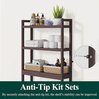 Smiry Over The Toilet Storage Cabinet, 3-Tier Bamboo Bathroom Organizers with Adjustable Shelf & 4 Hooks, Space Saving Shelf Rack for Bathrooms, Laundry Room, Balcony, Brown