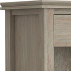 SIMPLIHOME Artisan Bedside Table - 24 inch Wide Solid Wood Nightstand Table in Distressed Grey, Contemporary Bedroom Side or End Table with 1 Drawer, Open Shelf Storage and Bronze Knobs