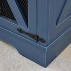 White Farmhouse End Table with Charging Station, 24" Wood Sofa Side Table with Mesh Barn Door, Nightstand with Adjustable Storage Shelf for Living Room, Square