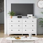 White Dresser, Modern 6 Drawer Double Dresser for Bedroom with Black Knobs, Adults & Kids Wide Dressers & Chests of Drawers for Hallway, Entryway
