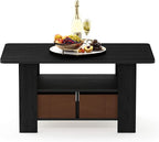 Furinno Andrey Coffee Table with Bin Drawer, Americano/Medium Brown, Small Non-Lift Top