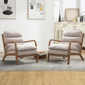 INZOY Accent Chairs Set of 2, Mid Century Modern Accent Chair with Wood Frame, Upholstered Reading Armchair with Waist Cushion, Side Chair for Living Room Bedroom Office, Easy Assembly, Beige