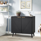Fluted Storage Cabinet with Doors Set of 2, Wooden Sideboard Buffet Cabinet with Adjustable Shelves, Modern Accent Table for Living Room, Entryway, Black