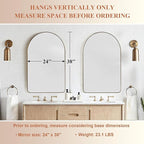 ANDY STAR Arched Mirror, 24 x 38 Inch Gold Vanity Mirror in Stainless Steel Metal Frame, Arch Top Rounded Corner 1 Inch Deep Set Design Wall Mount Hangs Vertical