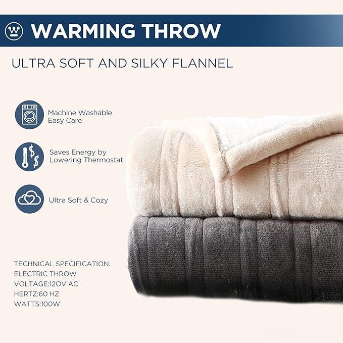 Westinghouse Electric Blanket Twin, Heated Blanket Twin Size with 10 Heating Levels and 1 to 12 Hours Heating Time Settings, Flannel to Sherpa Reversible, Machine Washable (62" x 84", Beige)