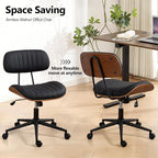 Home Office Chair with Wheels, Adjustable Height Desk Chair Leather Swivel Computer Chair, Armless Modern Walnut Chair for Office, Meeting Room, Black
