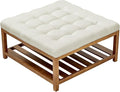 VEVOR Large Square Ottoman Coffee Table, 34.5 Inch Tufted Coffee Table with Solid Wood Shelf Storage, Linen Solid Upholstered Footrest Ottoman for Bedroom Living Room, 400 LBS, Off-White