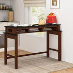 COSTWAY Bar Table with Charging Station, 36” Counter Height Table w/ 3 Storage Compartments, Power Outlets, Modern Farmhouse Console Table for Kitchen, Living Room, Entryway (Black + Walnut)