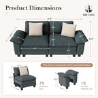 HERA'S HOUSE 88" Modular Sectional Sofa, Loveseat Couches for Living Room, Comfy Cloud Couch 2-Seater Deep Seat Sofa with Throw Pillow, Chenille Blue