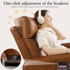 Genuine Leather Power Swivel Recliner Chair, Glider Electric Rocking Chair for Adults. Nursery Rocker Sofa Chair with Adjustable Headrest for Living Room. Wireless Charging/Type-C&USB, Brown